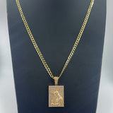 14K GOLD SOLID CUBAN FLAT CHAIN (3.7MM) WITH VIRGEN MARIA PENDAT