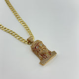 14K GOLD SOLID CUBAN FLAT CHAIN (7.0MM) WITH JESUS BLOOD FACE CZ